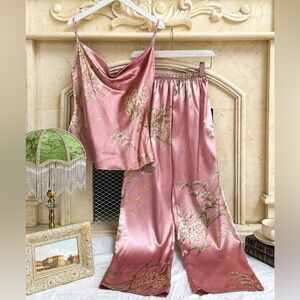 Floral Pink Satin Sleepwear Set